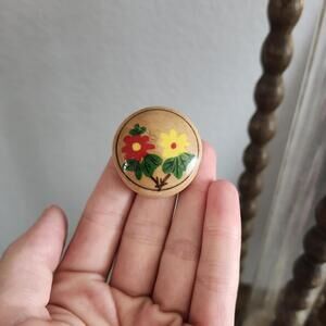 Miniature Wooden Trinket Box  Hand Painted Flower Design Pill Box